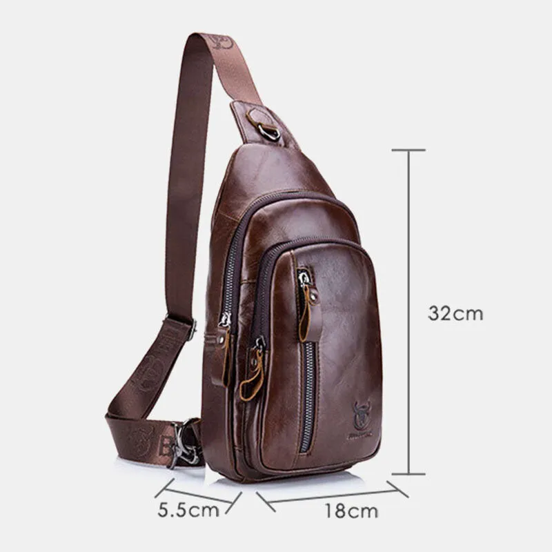Messenger Bag For Men Large Chest Bag Capacity Genuine Leather Shoulder Bag