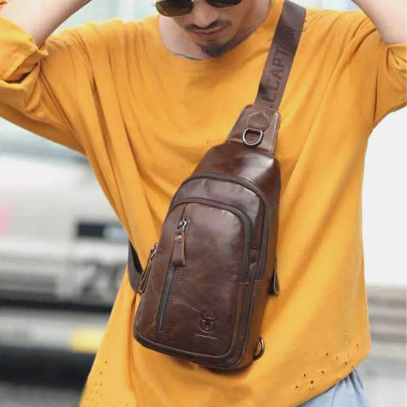Messenger Bag For Men Large Chest Bag Capacity Genuine Leather Shoulder Bag