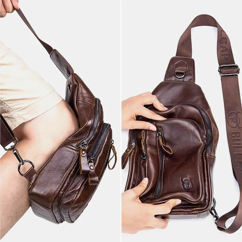 Messenger Bag For Men Large Chest Bag Capacity Genuine Leather Shoulder Bag