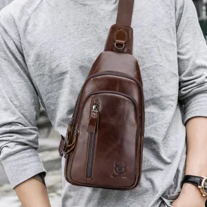 Messenger Bag For Men Large Chest Bag Capacity Genuine Leather Shoulder Bag