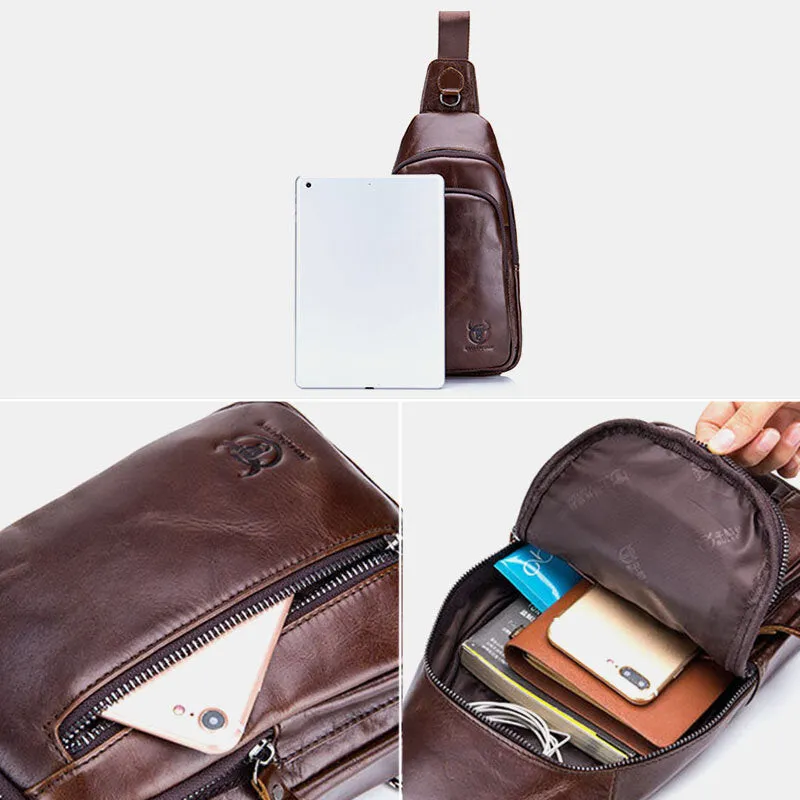 Messenger Bag For Men Large Chest Bag Capacity Genuine Leather Shoulder Bag