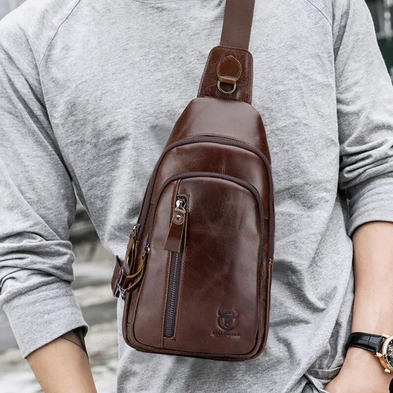 Messenger Bag For Men Large Chest Bag Capacity Genuine Leather Shoulder Bag