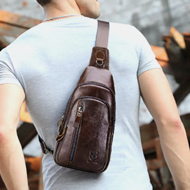 Messenger Bag For Men Large Chest Bag Capacity Genuine Leather Shoulder Bag