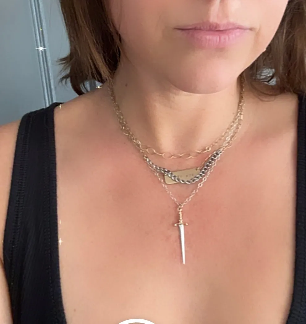 Mixed Metal Sword Pendant Necklace