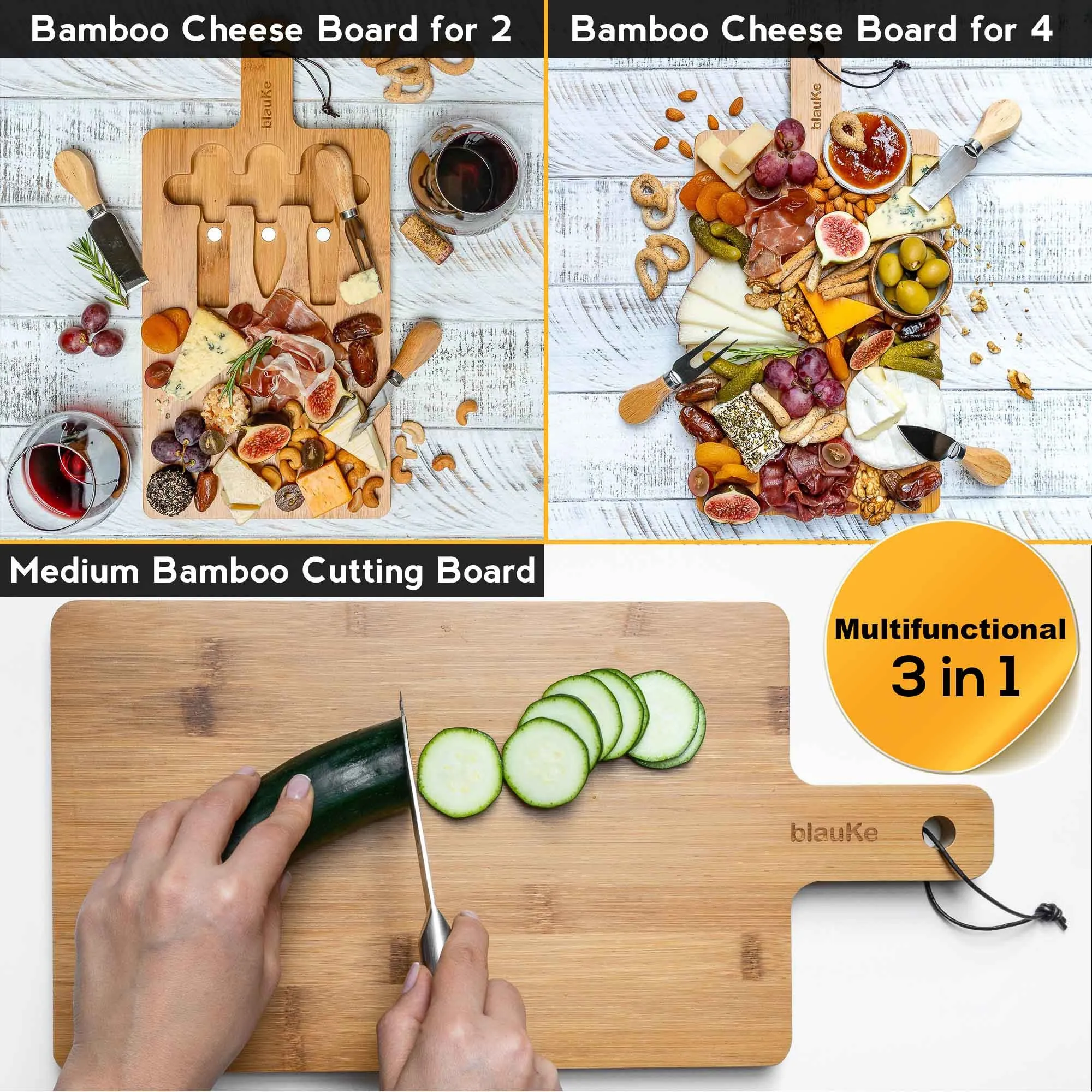 Multifunctional Bamboo Cheese Board With Cutlery Set - Medium Cutting Board