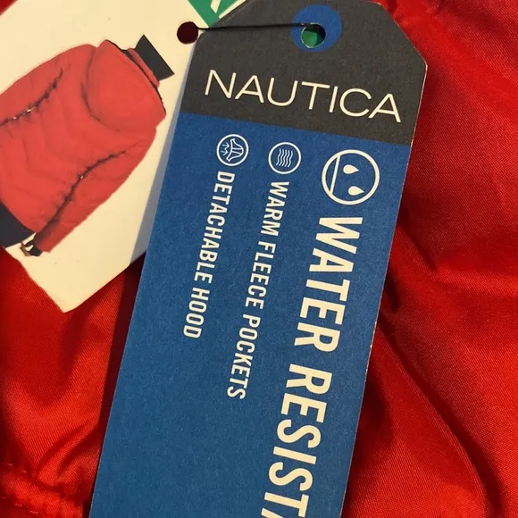 Nautica Red Faux Fur Trim Hopded Zip Up  Jacket Size XL