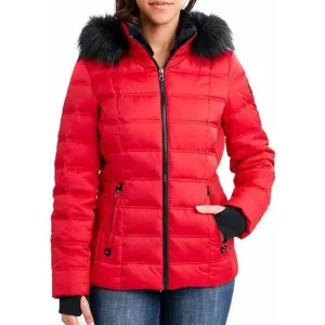 Nautica Red Faux Fur Trim Hopded Zip Up  Jacket Size XL