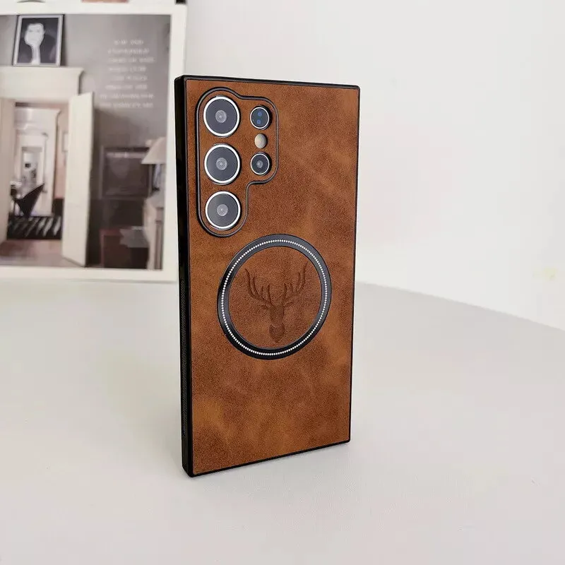 NEW MagSafe Leather Deer Shockproof Case For Samsung Galaxy S24 Ultra S23 S22 Cover