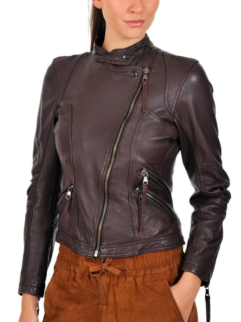 NorthManPlus Women's Leather Bomber Biker  Brown Jacket