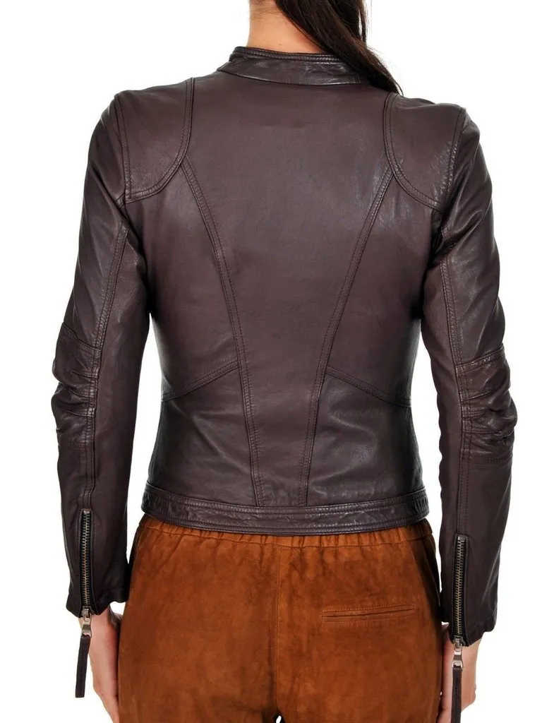 NorthManPlus Women's Leather Bomber Biker  Brown Jacket