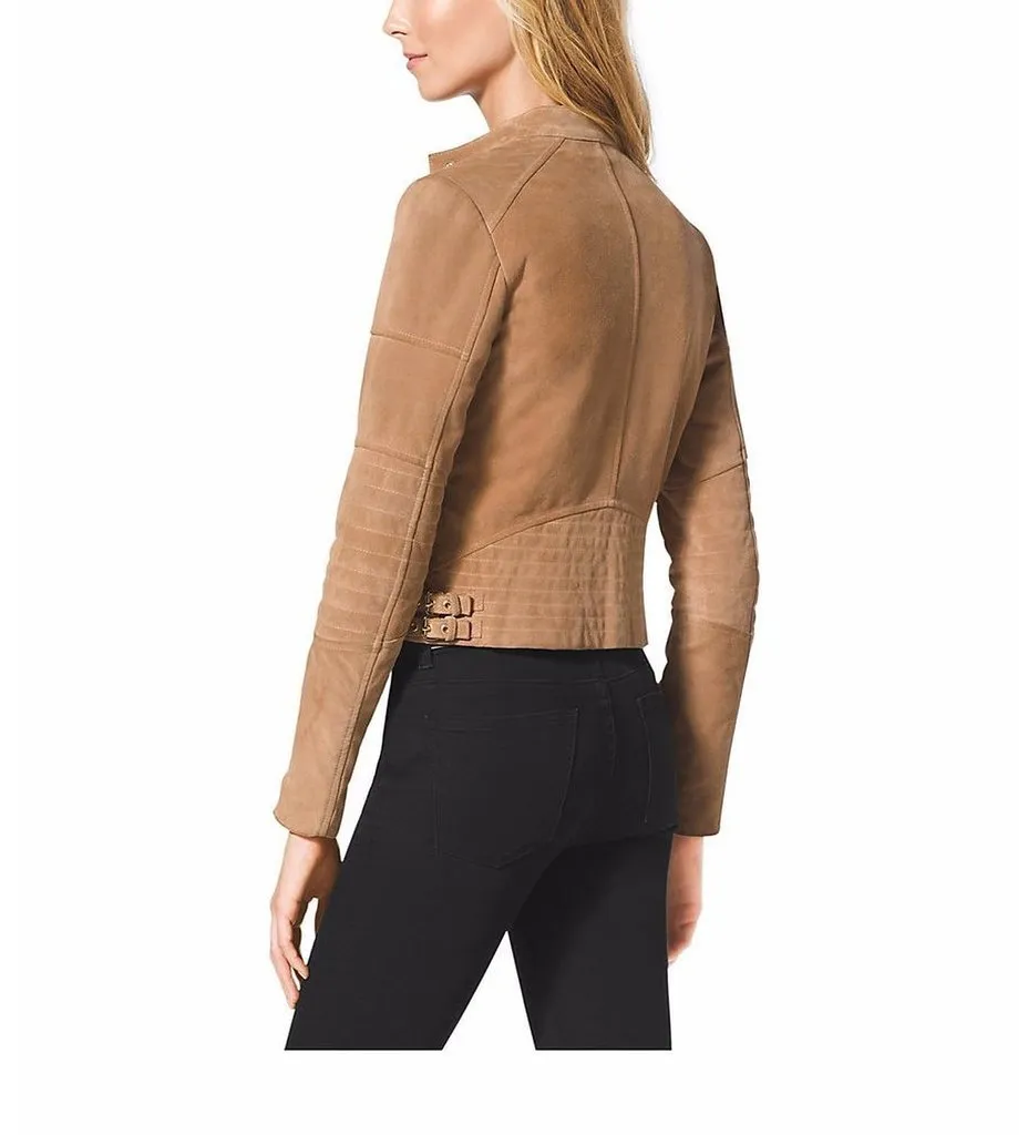 NorthManPlus Women's Leather Bomber Biker Tan Brown Jacket