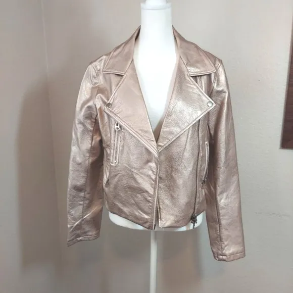 NWOT Signature 8  of Los Angeles Faux Leather Moto Jacket Champagne Color