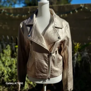 NWOT Signature 8  of Los Angeles Faux Leather Moto Jacket Champagne Color
