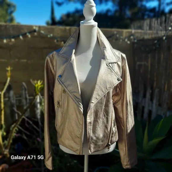 NWOT Signature 8  of Los Angeles Faux Leather Moto Jacket Champagne Color