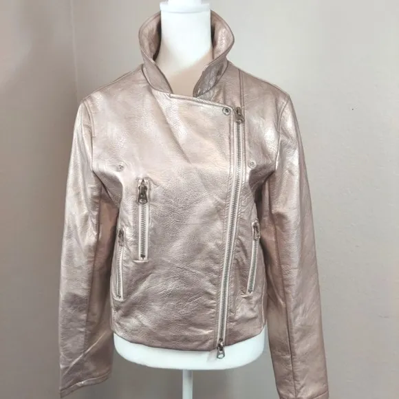 NWOT Signature 8  of Los Angeles Faux Leather Moto Jacket Champagne Color