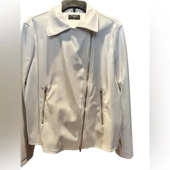 NWOT Tahari faux leather moto jacket with gold tone hardware.