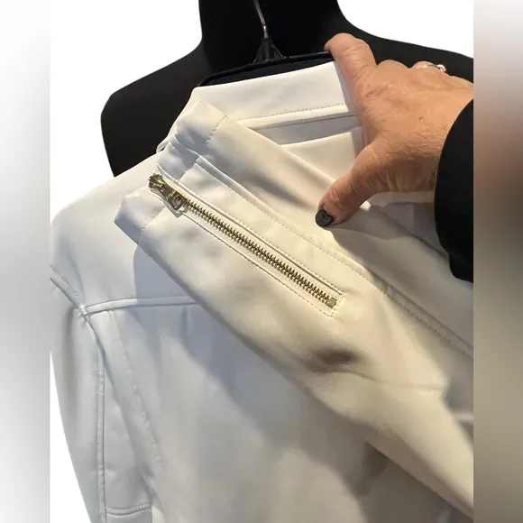 NWOT Tahari faux leather moto jacket with gold tone hardware.