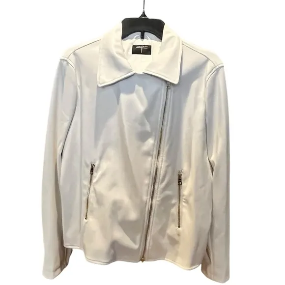 NWOT Tahari faux leather moto jacket with gold tone hardware.