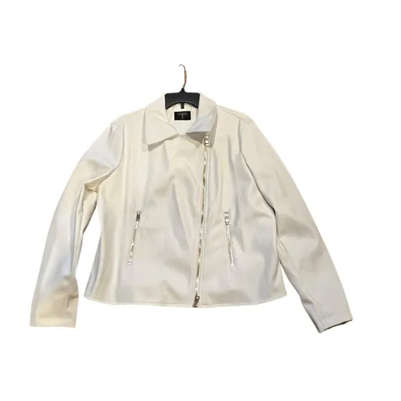 NWOT Tahari faux leather moto jacket with gold tone hardware.