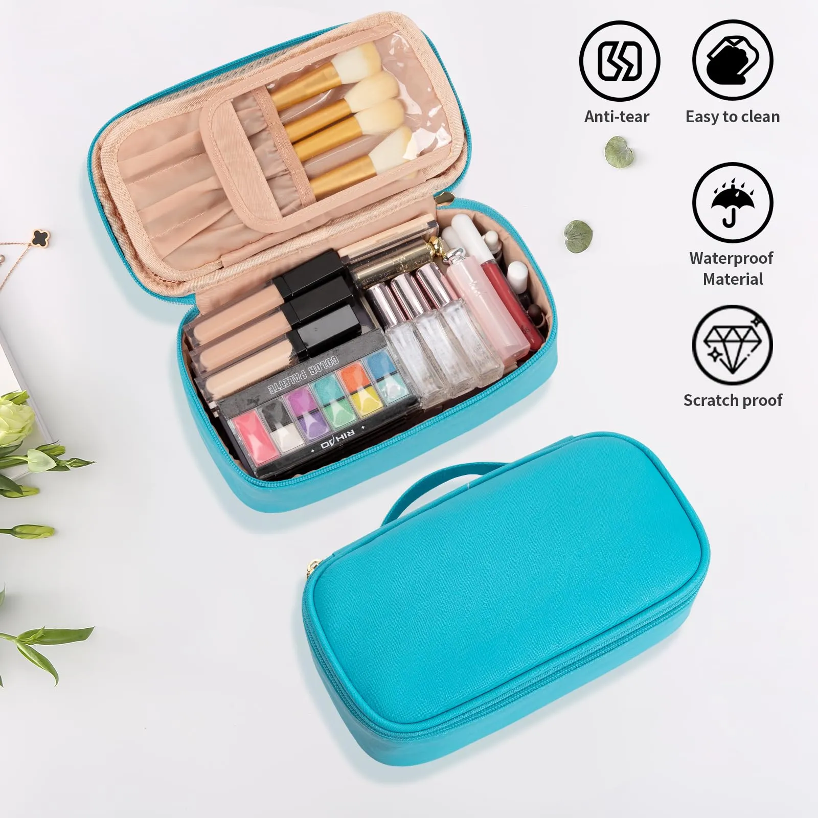 OCHEAL Small Cosmetic Bag,Portable Cute Travel Makeup Bag for Women and girls Makeup Brush Organizer cosmetics Pouch Bags-Dark Blue