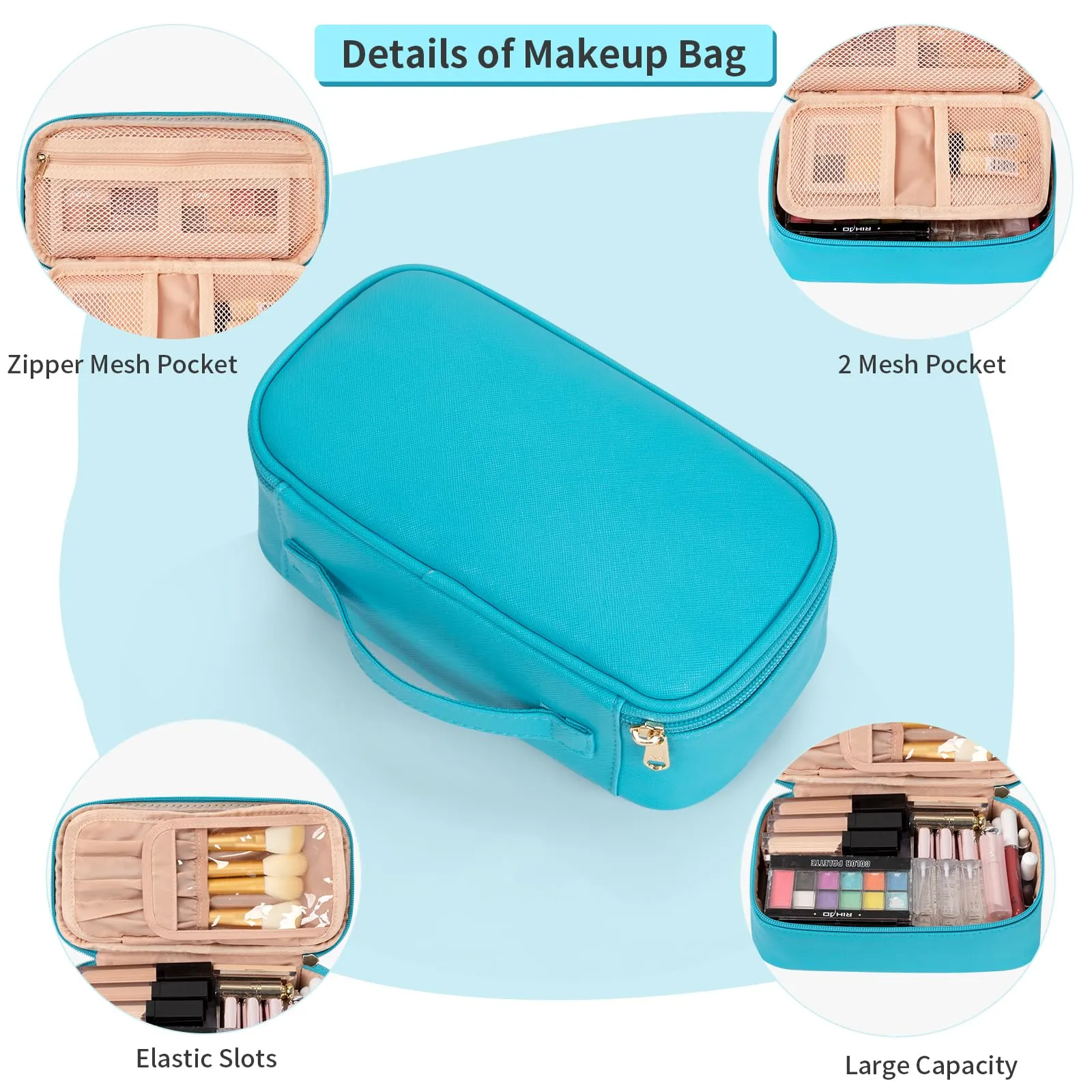 OCHEAL Small Cosmetic Bag,Portable Cute Travel Makeup Bag for Women and girls Makeup Brush Organizer cosmetics Pouch Bags-Dark Blue
