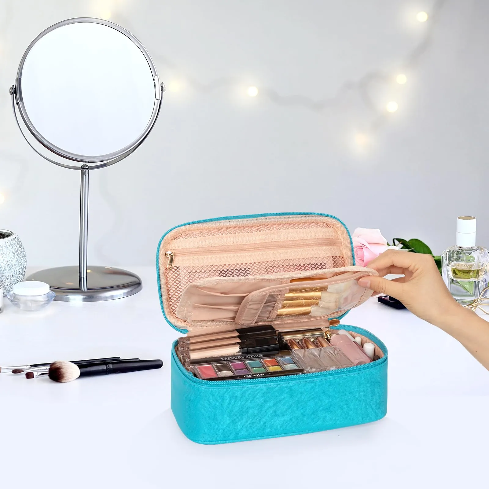 OCHEAL Small Cosmetic Bag,Portable Cute Travel Makeup Bag for Women and girls Makeup Brush Organizer cosmetics Pouch Bags-Dark Blue