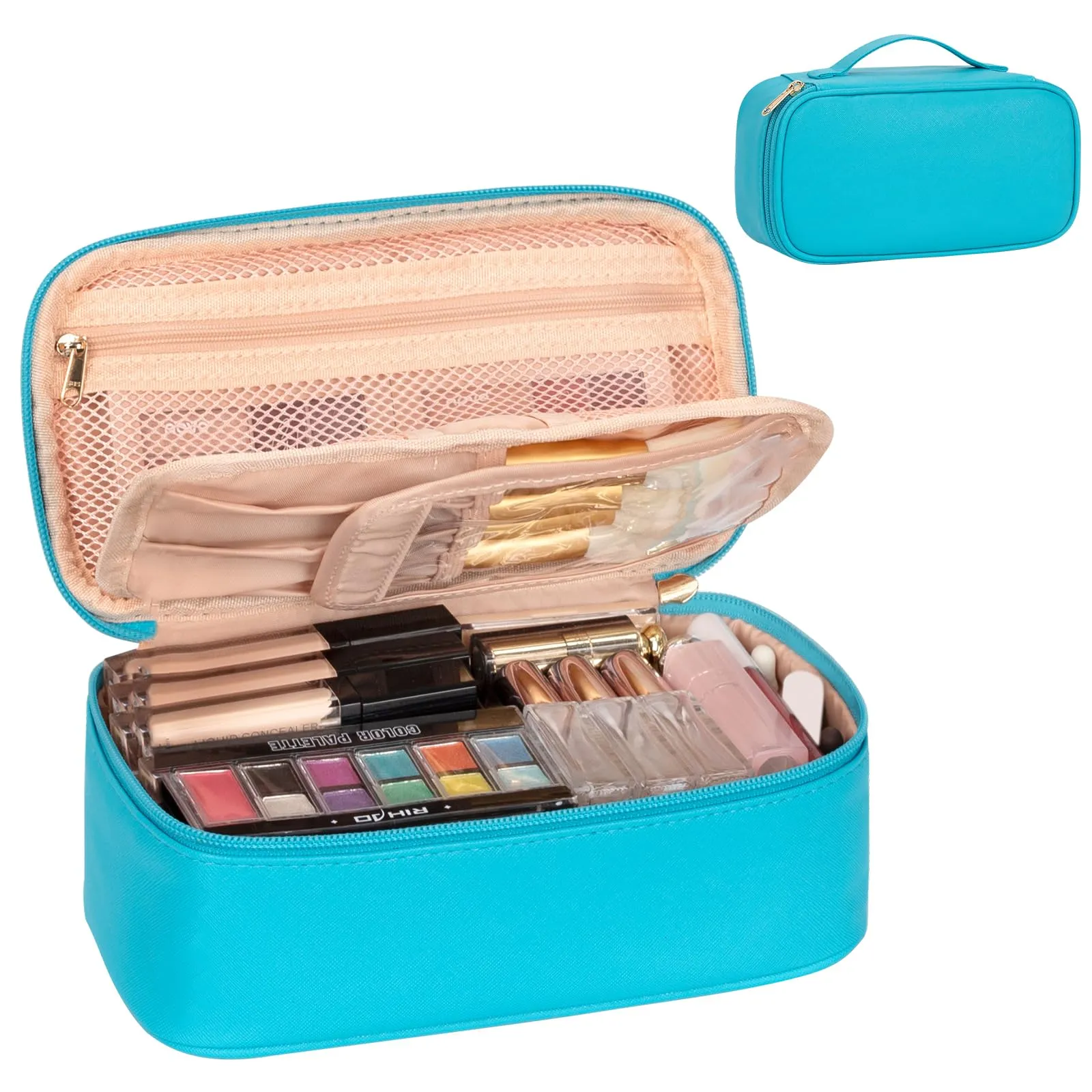 OCHEAL Small Cosmetic Bag,Portable Cute Travel Makeup Bag for Women and girls Makeup Brush Organizer cosmetics Pouch Bags-Dark Blue