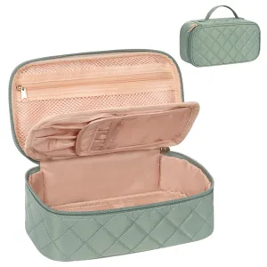 OCHEAL Small Makeup Bag,Portable Cute Travel Makeup Bag Pouch for Women Girls Makeup Brush Organizer Cosmetics Bags with Compartment-Rhombus Green
