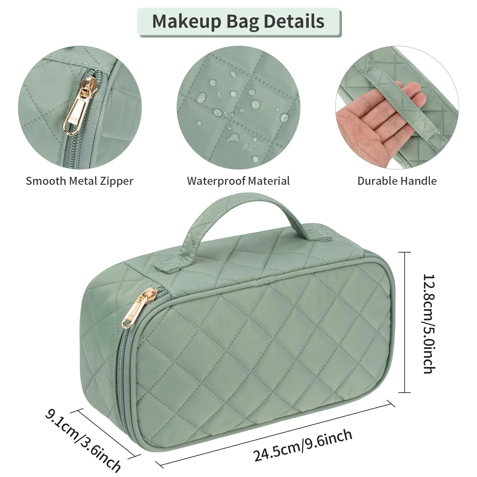OCHEAL Small Makeup Bag,Portable Cute Travel Makeup Bag Pouch for Women Girls Makeup Brush Organizer Cosmetics Bags with Compartment-Rhombus Green