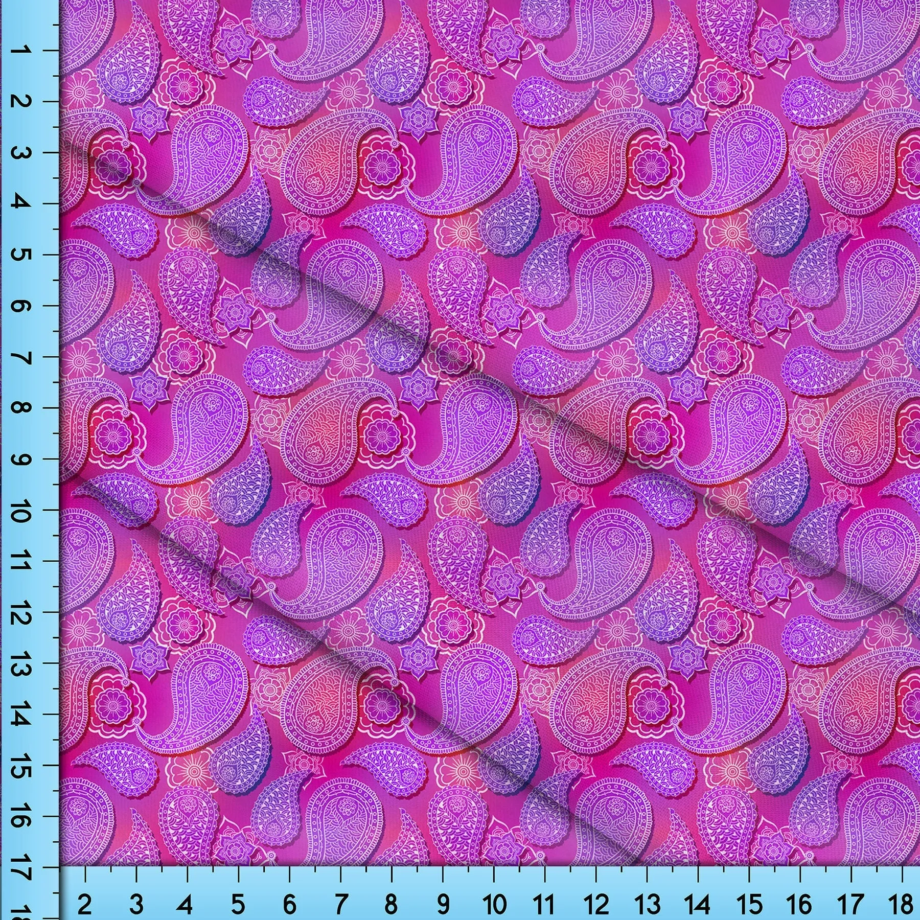 Ornate Pink Paisley Fabric Printed By the Yard, Half Yard or Fat Quarter. Bright Fuschia and Purple Bandana Pattern