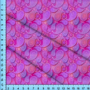 Ornate Pink Paisley Fabric Printed By the Yard, Half Yard or Fat Quarter. Bright Fuschia and Purple Bandana Pattern