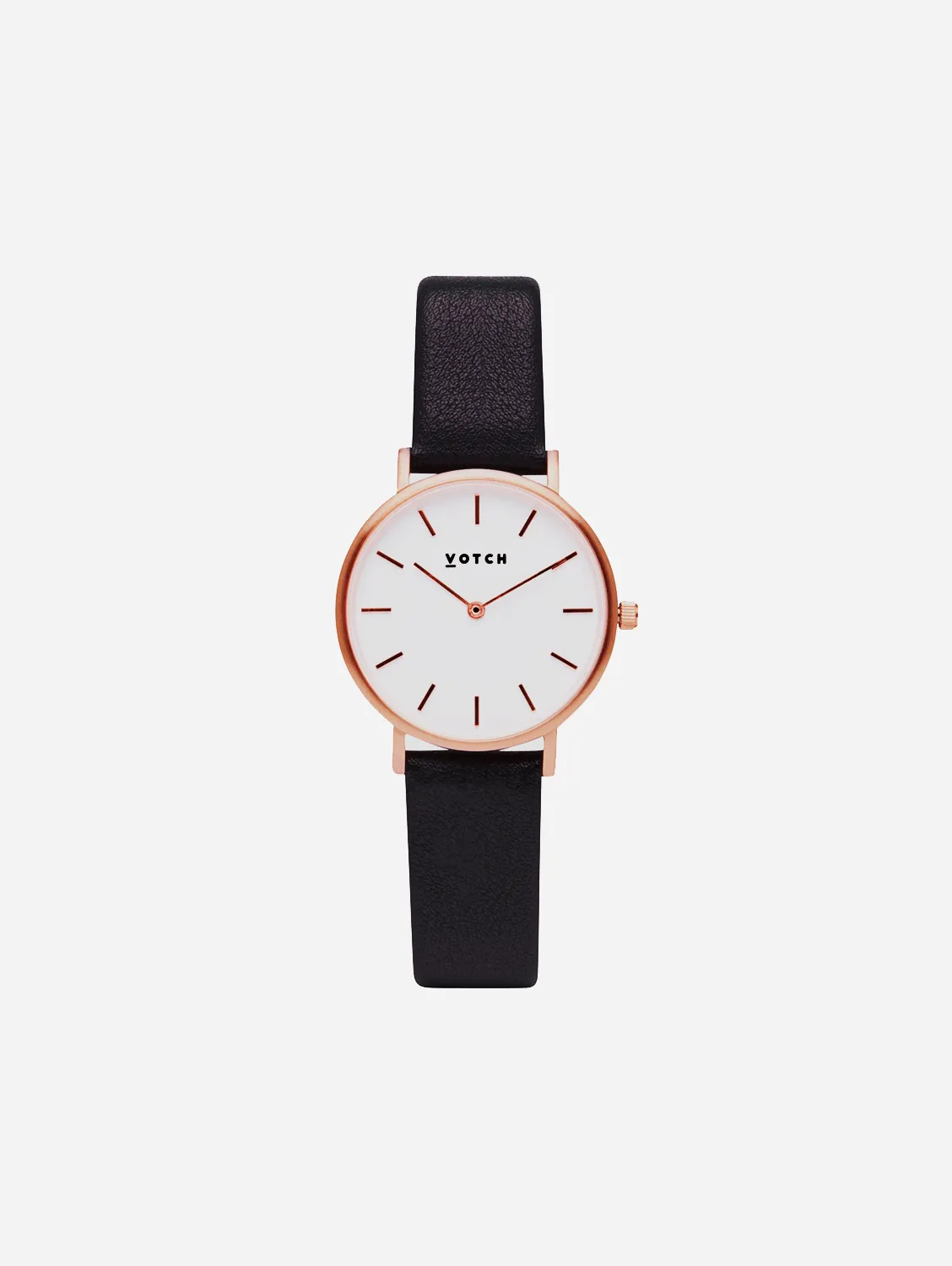 Petite Watch with Rose Gold & White Dial | Dark Grey Vegan Leather Strap