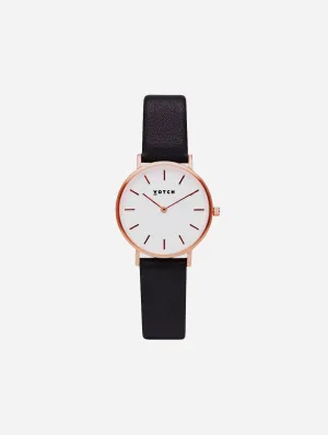 Petite Watch with Rose Gold & White Dial | Dark Grey Vegan Leather Strap