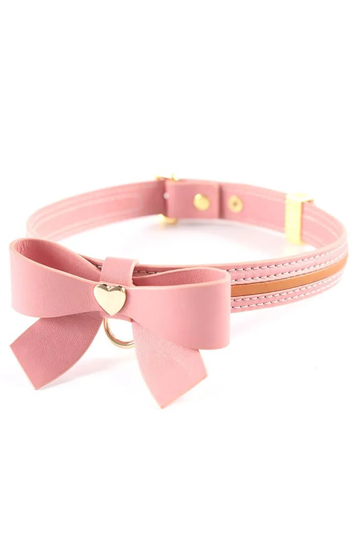 Pink faux leather bow tie collar & leash