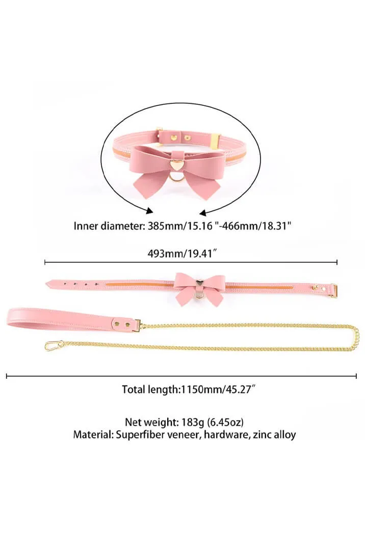 Pink faux leather bow tie collar & leash