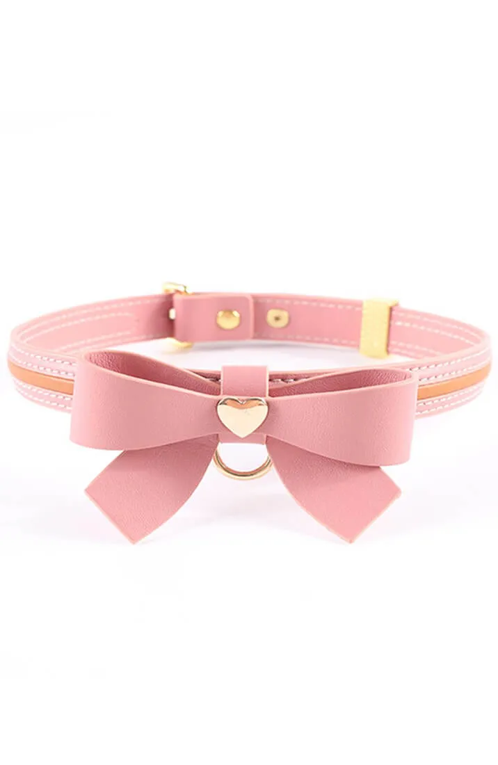 Pink faux leather bow tie collar & leash