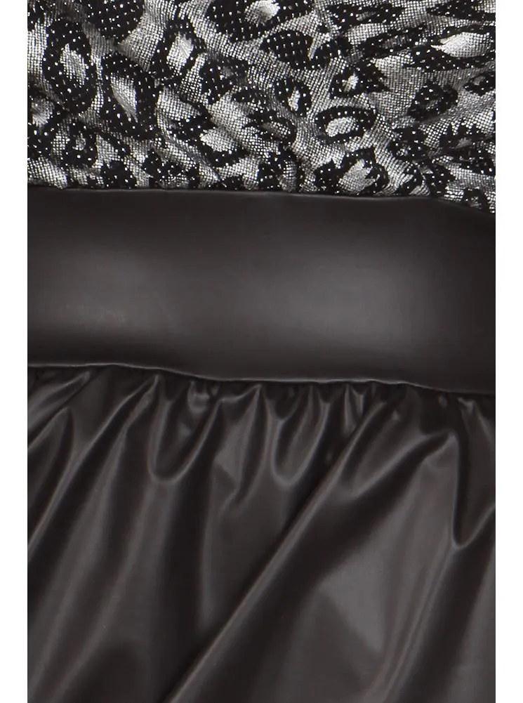 Plus Size Sparkling Leopard Print Leather Bubble Silver Dress