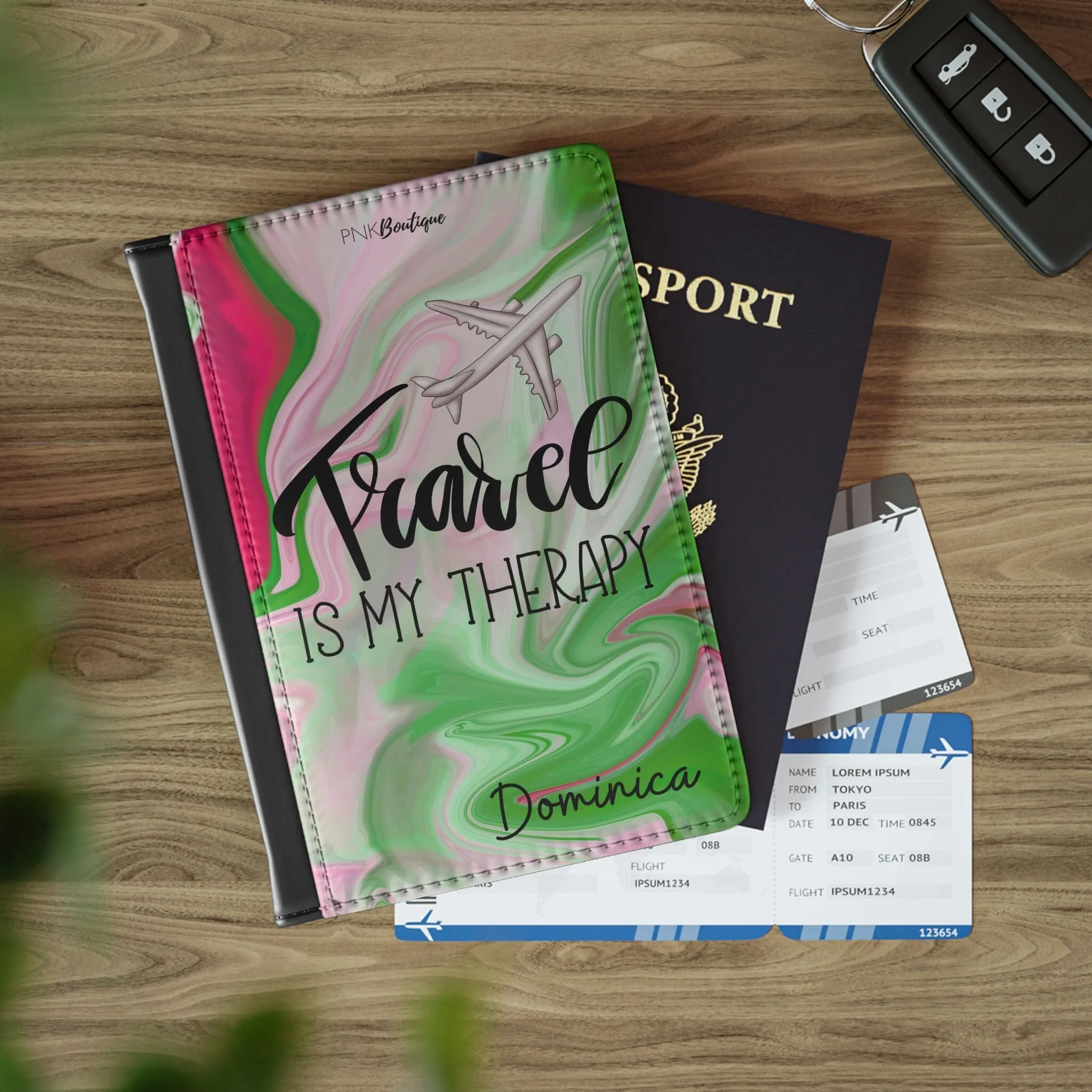 PNK Pink & Green Watercolor Personalized Passport Cover