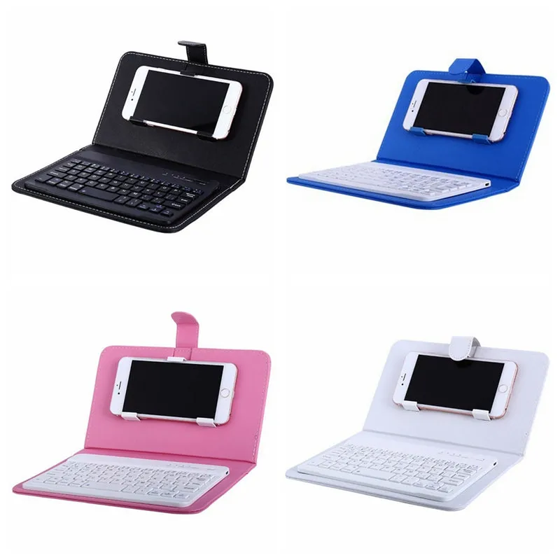 Portable PU Leather Wireless Keyboard Case for iPhone with Bluetooth Keyboard for 4.2-6.8 Inch Phones  black_Bluetooth keyboard   leather case