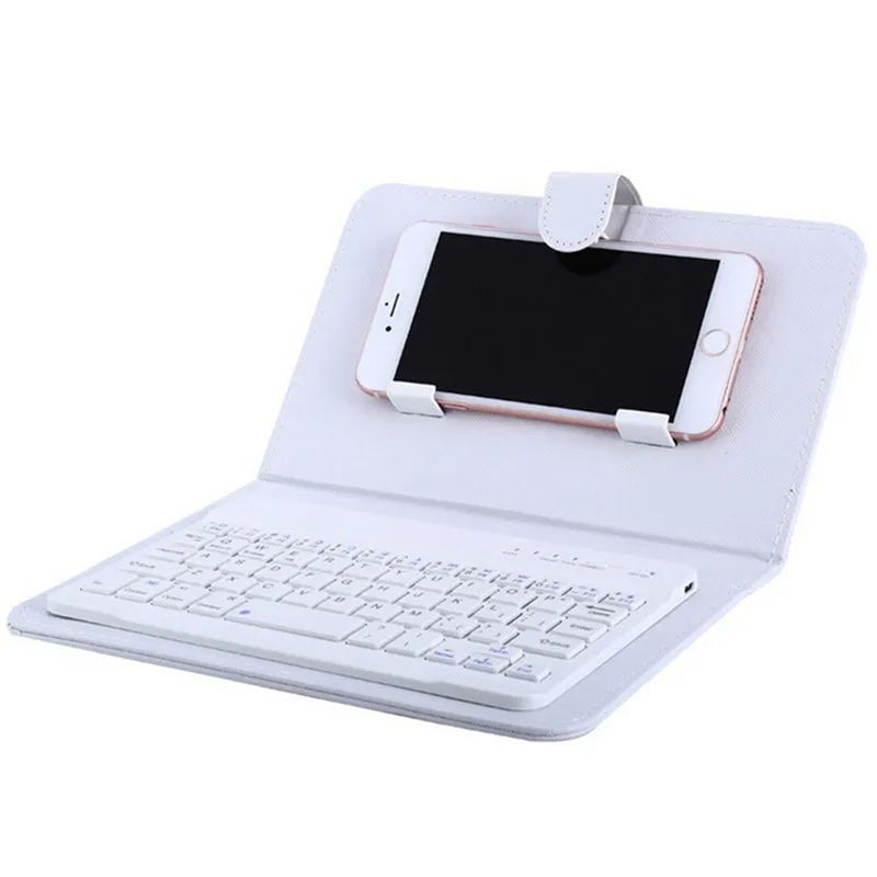 Portable PU Leather Wireless Keyboard Case for iPhone with Bluetooth Keyboard for 4.2-6.8 Inch Phones  black_Bluetooth keyboard   leather case