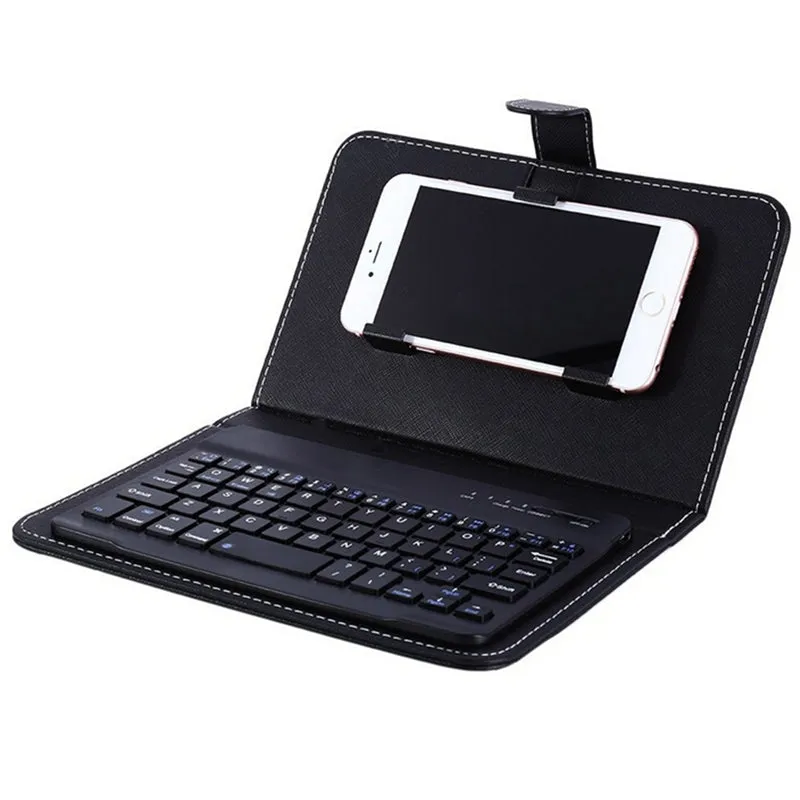 Portable PU Leather Wireless Keyboard Case for iPhone with Bluetooth Keyboard for 4.2-6.8 Inch Phones  black_Bluetooth keyboard   leather case