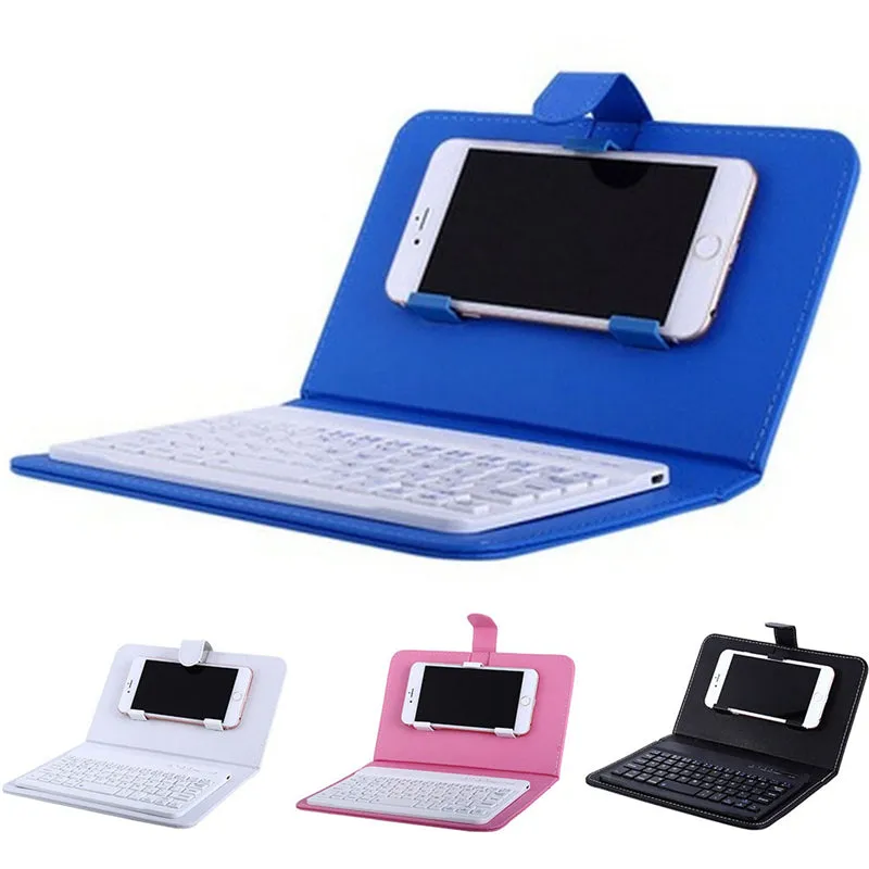 Portable PU Leather Wireless Keyboard Case for iPhone with Bluetooth Keyboard for 4.2-6.8 Inch Phones  black_Bluetooth keyboard   leather case