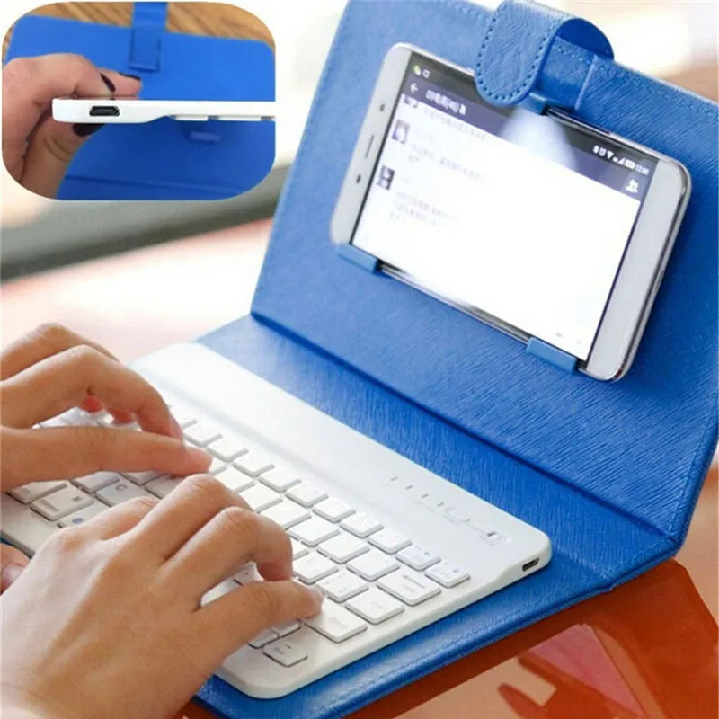 Portable PU Leather Wireless Keyboard Case for iPhone with Bluetooth Keyboard for 4.2-6.8 Inch Phones  black_Bluetooth keyboard   leather case