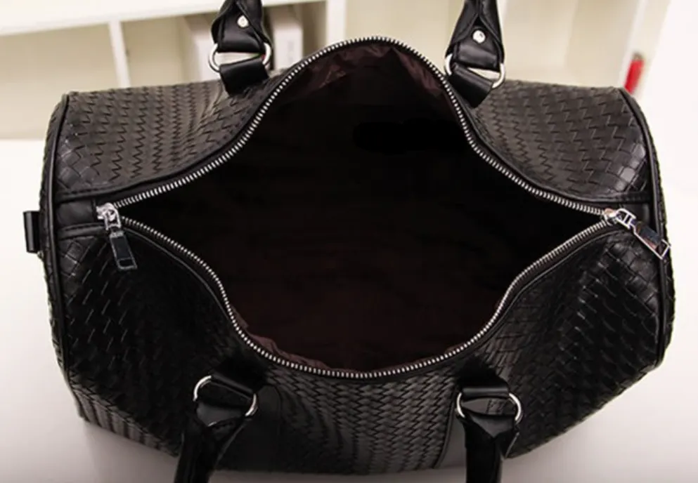 Posh Embossed Vegan Leather Saddle Duffel Bag Weekender Black, Two Sizes