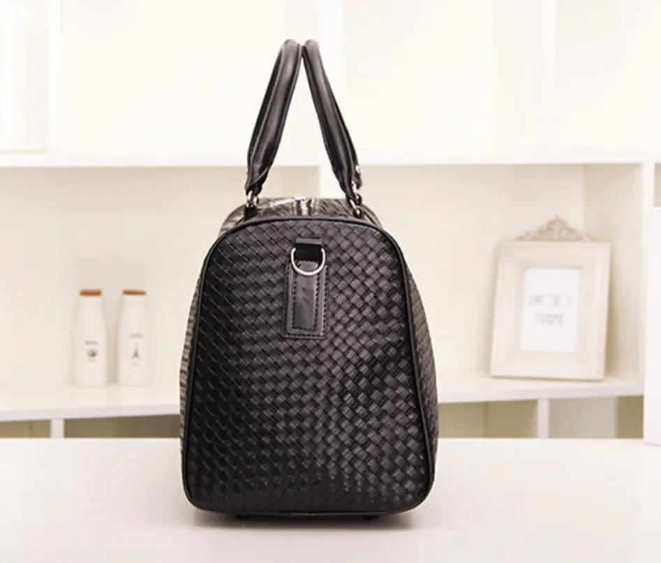 Posh Embossed Vegan Leather Saddle Duffel Bag Weekender Black, Two Sizes