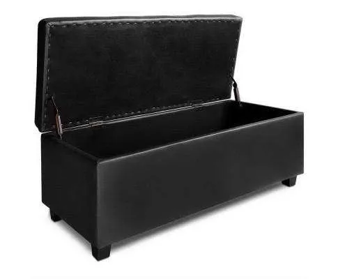 PU Leather Storage Ottoman - Black