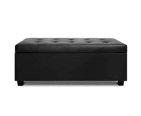 PU Leather Storage Ottoman - Black