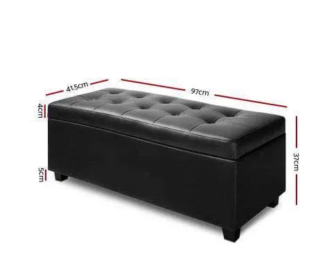 PU Leather Storage Ottoman - Black