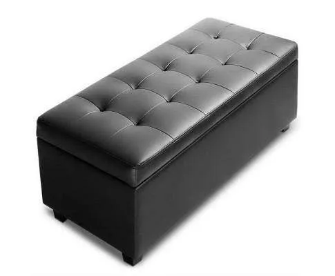 PU Leather Storage Ottoman - Black