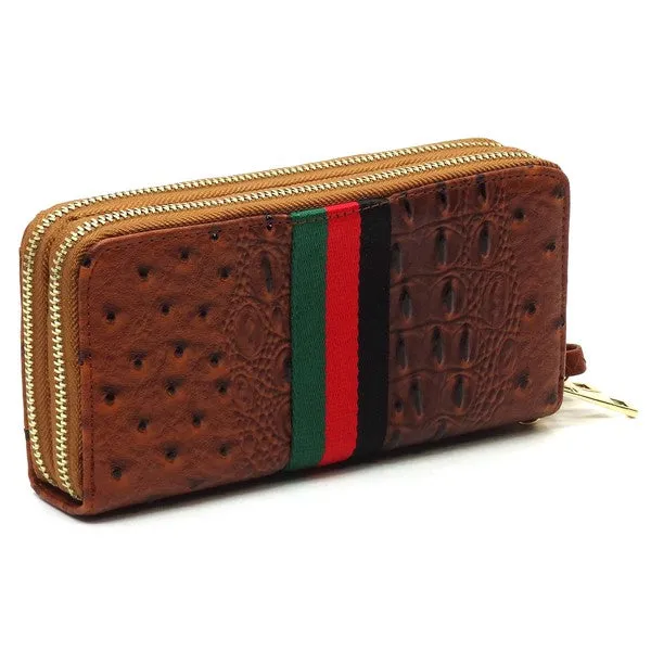 QUEEN BEE STRIPE OSTRICH DOUBLE ZIP WALLET